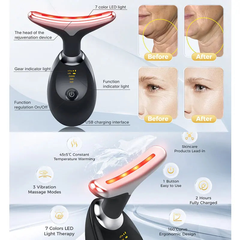 3 Colors/7 Colors Face Neck Massager Facial Lift Three Light Modes Electric Skin Tightening Device LED Beauty Instrument eprolo